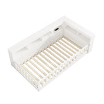 Daybed with Storage Compartment, USB Port and Slatted Base, White Chipboard