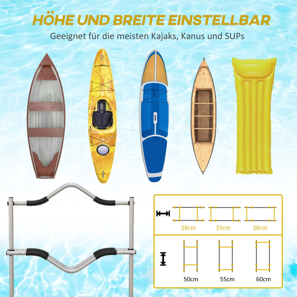 Kayak Trolley Adjustable, Tension Strap, Aluminum Yellow