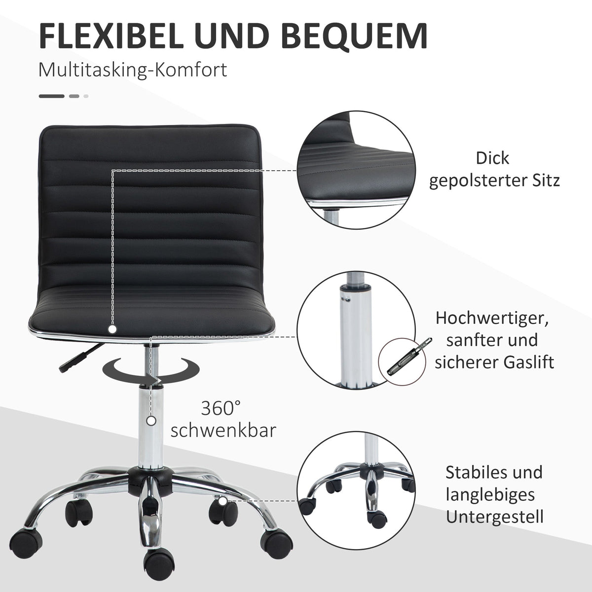 Office Chair, Height-Adjustable Swivel, 120 kg, Black
