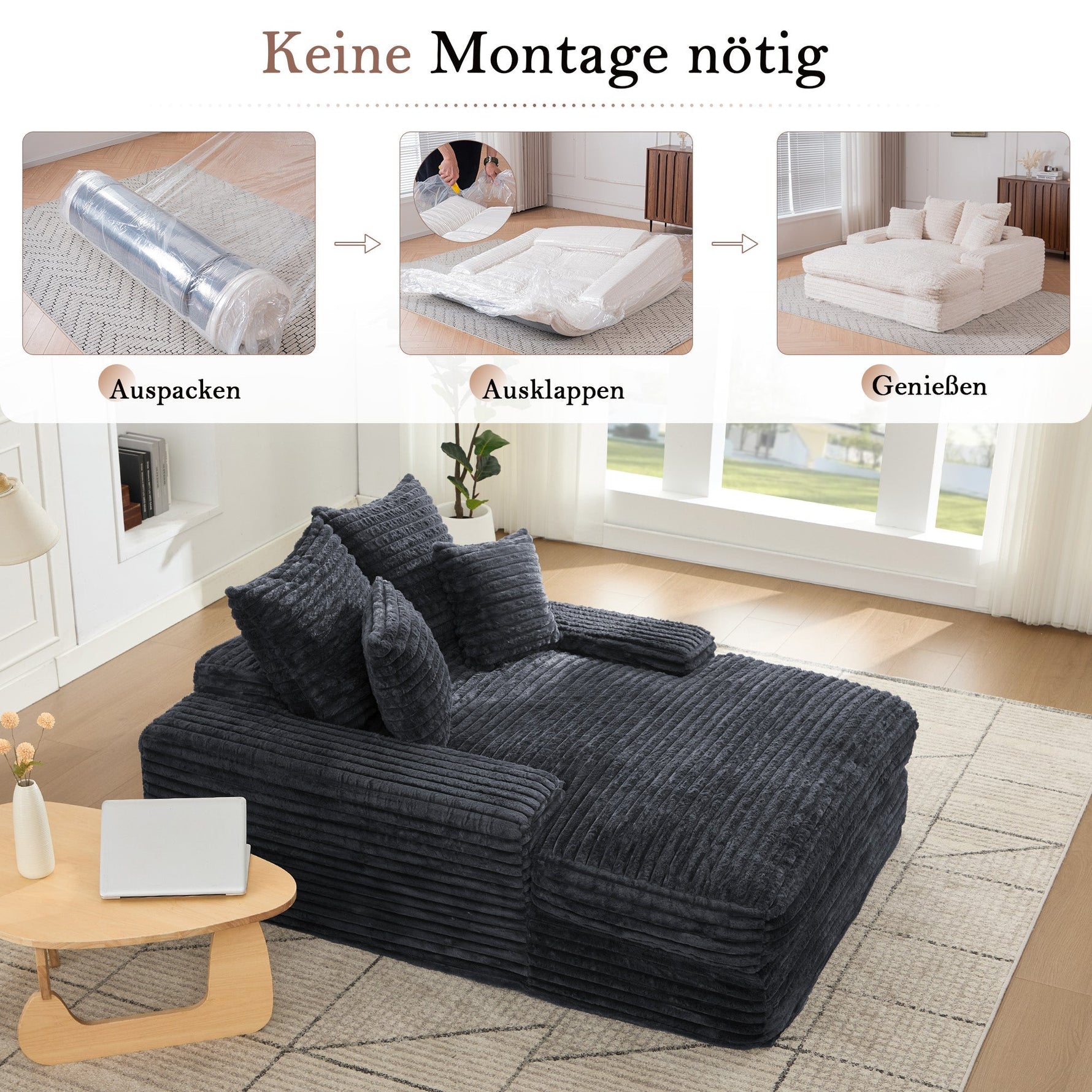 Luxury Cord Sofa, Multifunctional Sofa Bed Space-Saving, Grey
