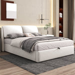 Upholstered Bed 140x190cm Hydraulic Storage 3 Drawers Velvet Beige