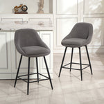 Set of 2 Bar Stools, Upholstered for Kitchen Island & Dining Room, Corduroy & Steel, Grey