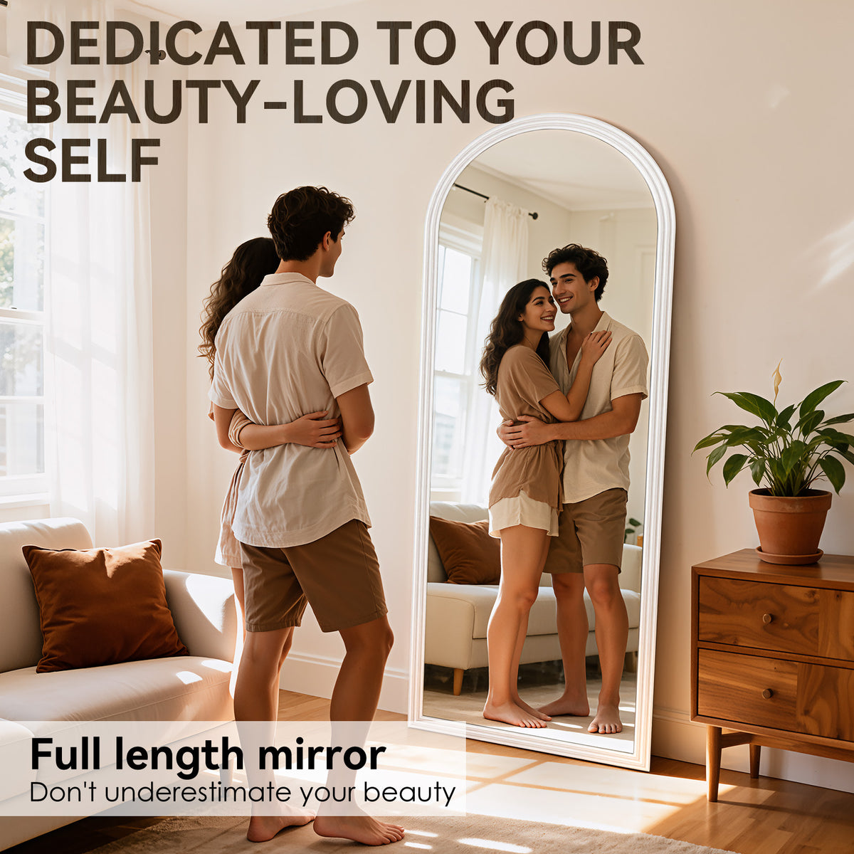 Curved Full-Length Mirror 160x50 cm Stand White Wood Frame