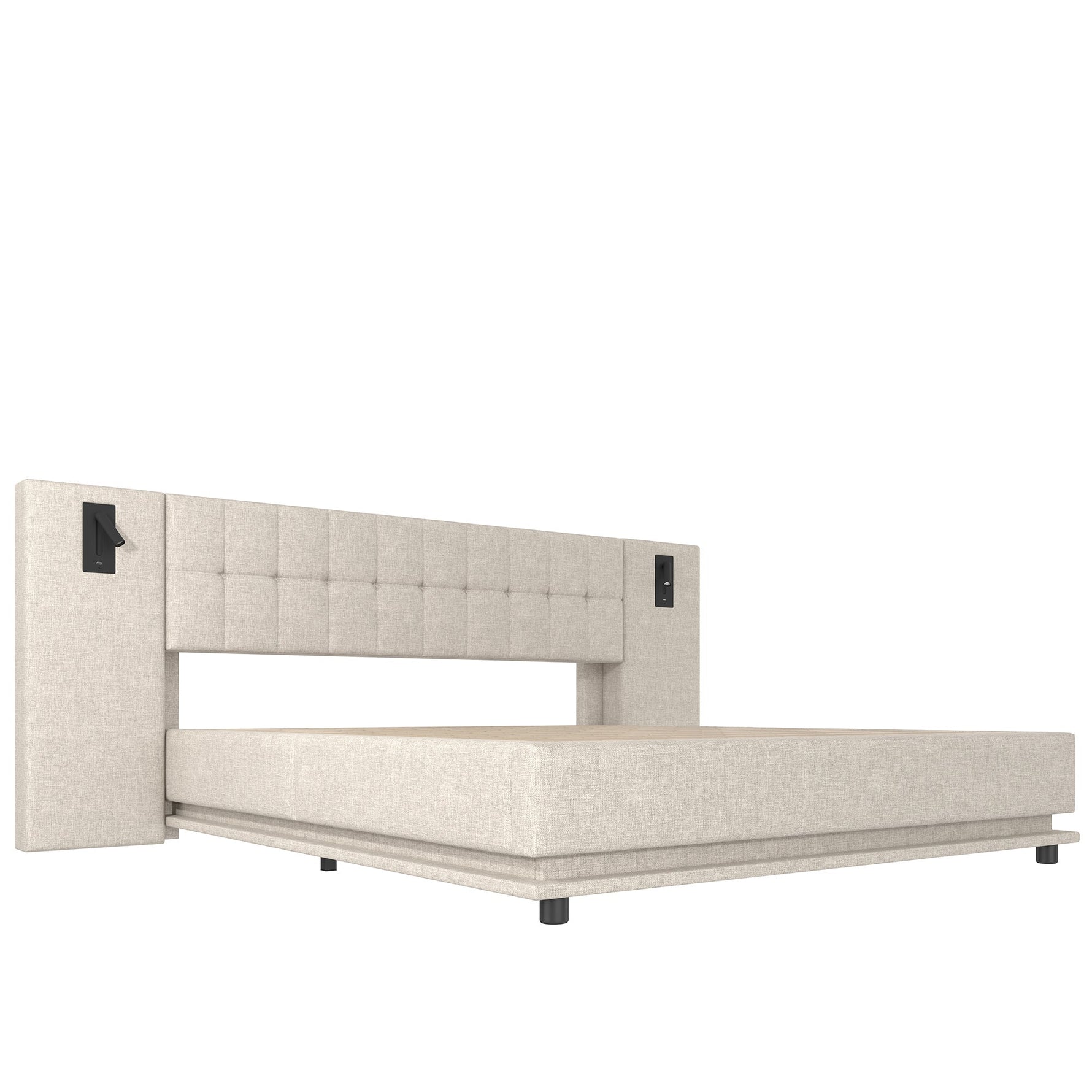 Upholstered Bed 180x200cm LED Headboard Spotlight USB - Linen Beige