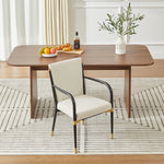 Set of 2 Dining Chairs Modern Scandinavian Upholstered Armrests - Cream Fabric