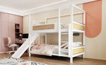 Children's Bunk Bed 90x200 with House Frame & Slide, Wood Color