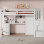 Bunk Bed 90x200cm with Desk, Wardrobe, Stair Storage - White