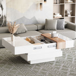 Coffee Table, Square with Extendable Top & Hidden Storage, White High Gloss
