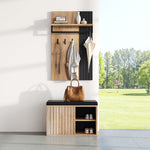 Shoe Cabinet Bench Hallway Furniture 2 Doors 3 Hooks Black and Natural Color