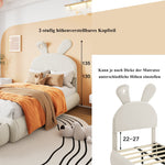 Upholstered Single Bed, Bunny Ears LED Light Storage Stools, Velvet Beige, 90x200cm
