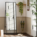 Full-Length Mirror, Industrial Design, Rear Shelf, 2 Hooks, Metal, Black