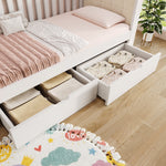 Sofa Bed with 2 Drawers and Rounded Armrests, 90x200cm, White Wood
