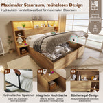 System Storage Bed 160x200 with Mattress, LED & USB-C, Oak Look