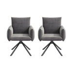 Set of 2 Swivel Chairs Upholstered Metal Legs Lumbar Support - Velvet Grey