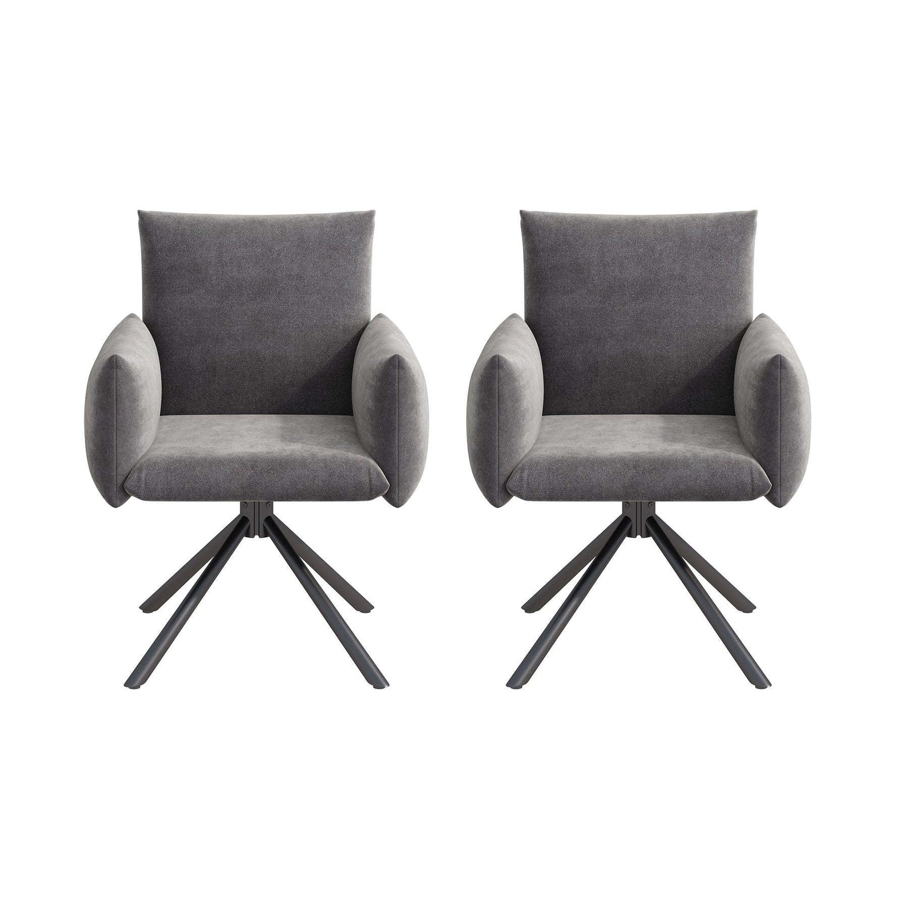 Set of 2 Swivel Chairs Upholstered Metal Legs Lumbar Support - Velvet Grey