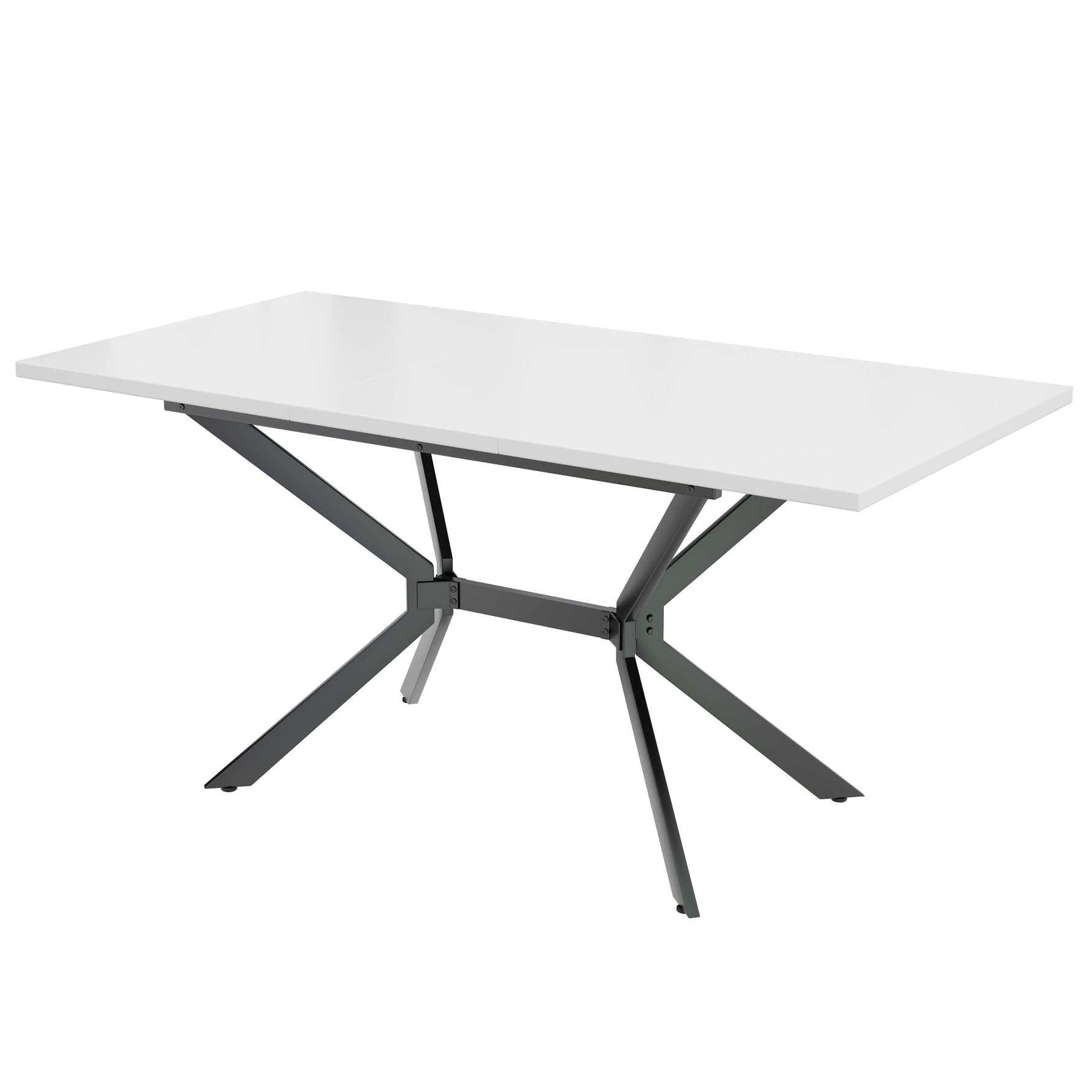 Extendable Dining Table, Rectangular Seating for 4-6 People, White and Black Metal