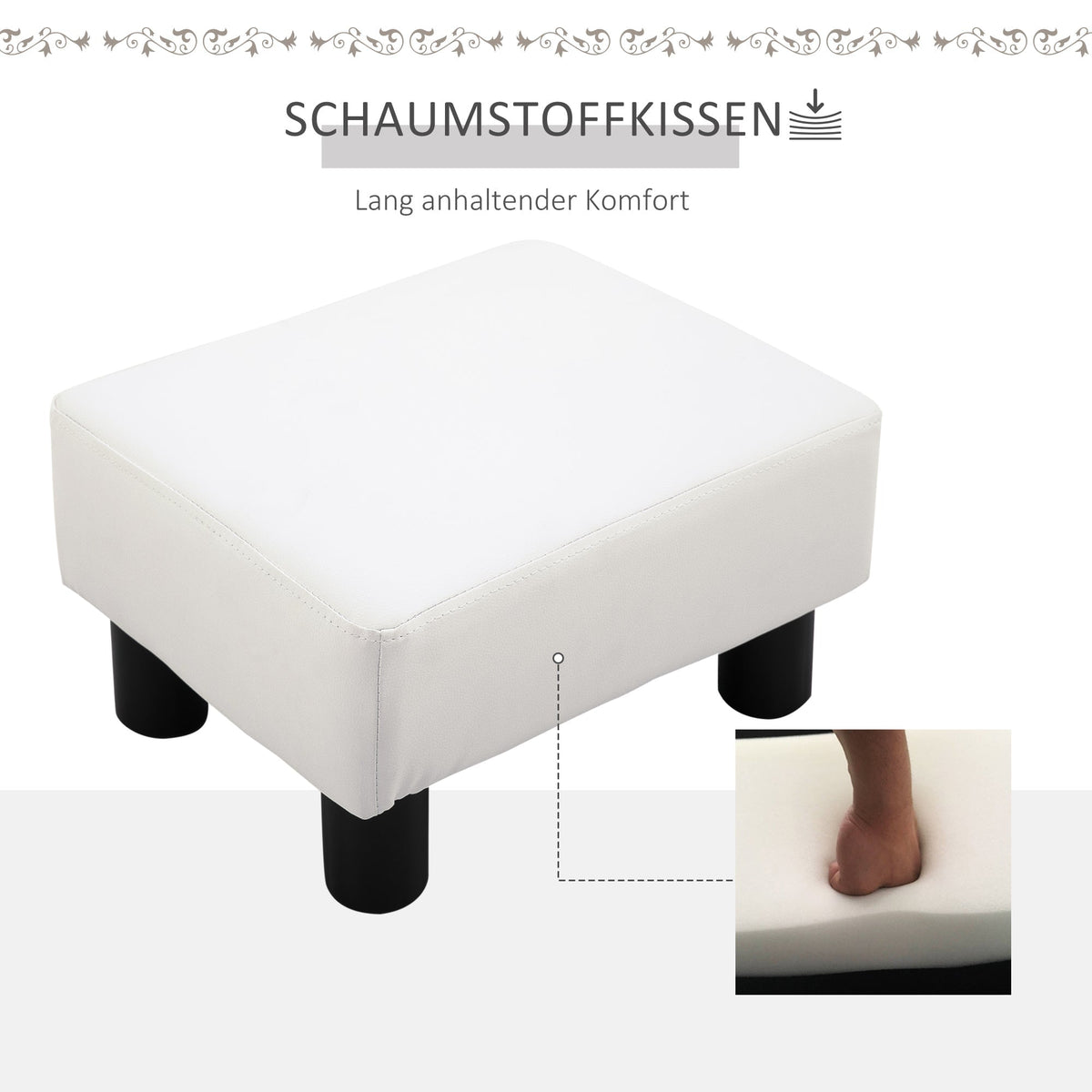 Chesterfield Footstool, 40x30x24cm, White Faux Leather