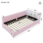 Daybed Sofa Bed with LED Ambient Light and Slatted Base, Pink Imitation Fleece