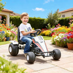 Go-Kart Ride-On Car with Pedal Brakes for Kids 3-6 Years, White Steel