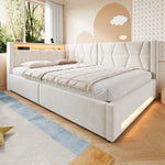 Upholstered Bed 140x200cm with Storage & LED Light in Beige Velvet