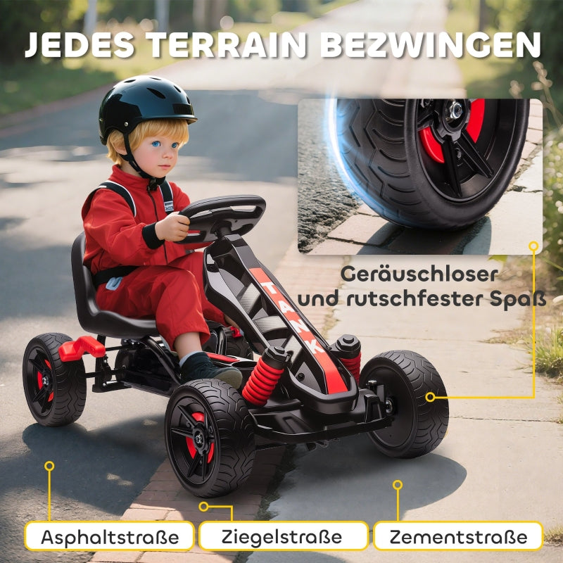 Go-kart Pedal Car for Kids with Brake and Non-slip Wheels, Metal Frame, Red
