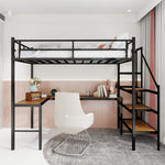 Loft Bed with L-shaped Desk, Storage & Stairs, Sturdy Metal