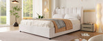 Upholstered Platform Bed 140x200cm with Slatted Base, Velvet Beige