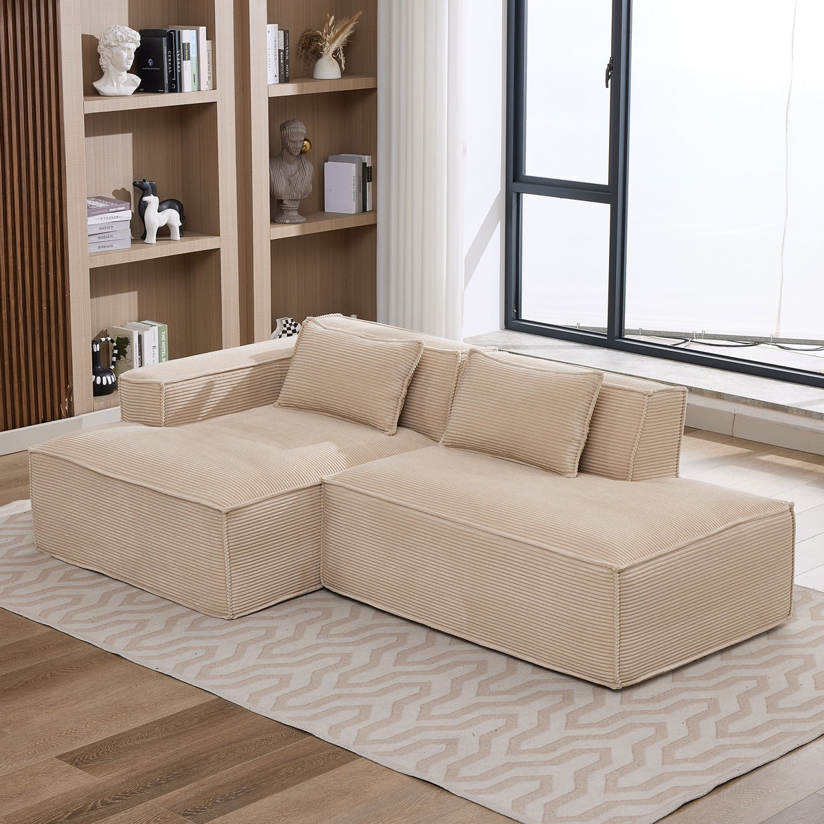 Economy Textile Sofa, 235 cm Wide with Two Cushions and Pencil Case, Modern and Comfortable, Textile