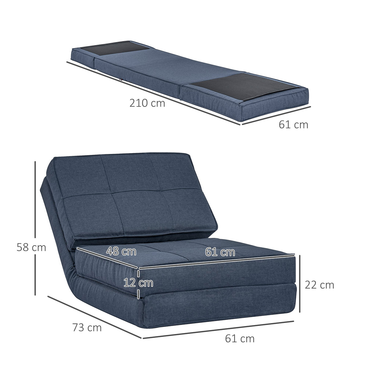 Floor Sofa, 5-Level Adjustable Folding Sleeping Chair, Dark Blue