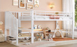 Semi-High Loft Bed 90 x 200 cm with Storage Stairs, White