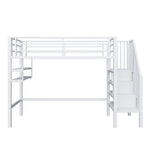 Loft Bed 90x200cm Storage Ladder Shelves - White