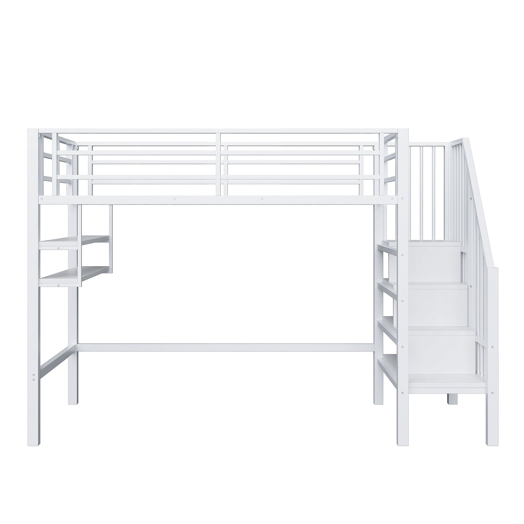 Loft Bed 90x200cm Storage Ladder Shelves - White
