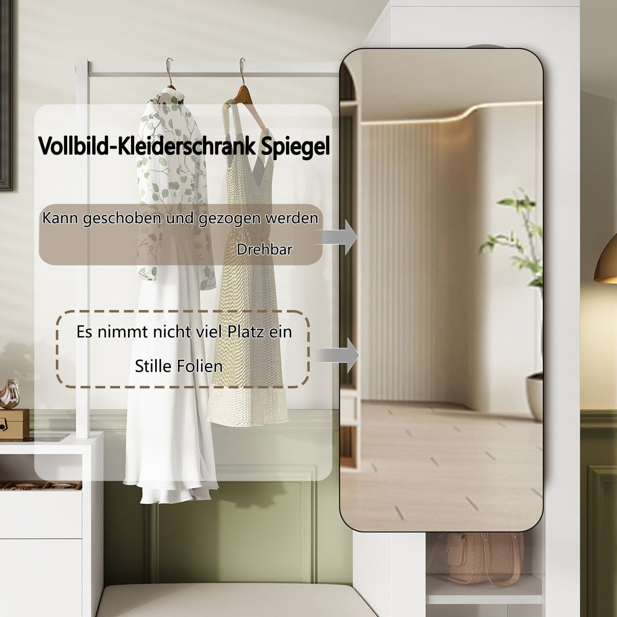 Entrance Combination, 6-in-1 Wardrobe Set, Dressing Table, Shoe Bench, Shoe Cabinet, Display Case with Color-Changing LED Light