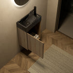 Wall-Mounted Bathroom Vanity Unit with Undermount Sink and Striped Cabinet, White Oak Wood Grain