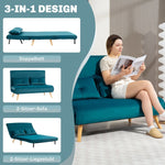 2-seater Sofa Bed, Convertible with Adjustable Backrest, Dark Green Fabric