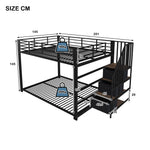 Metal Bunk Bed 140x200cm with Storage Stairs & LED Light, Black