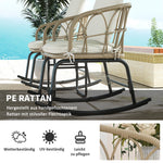 Rattan Rocking Chair Set, 3-Piece with Coffee Table & Cushions for Patio/Balcony