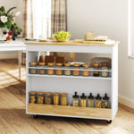 Kitchen Cart with Drawers, Cabinet, and Handle, Oak