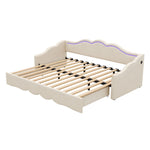 Upholstered Daybed, 90x200cm Extendable to 180cm with LED and USB Port, Beige Velvet