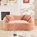 Sofa, curved two-seater with armrests and 2 cushions, cream linen
