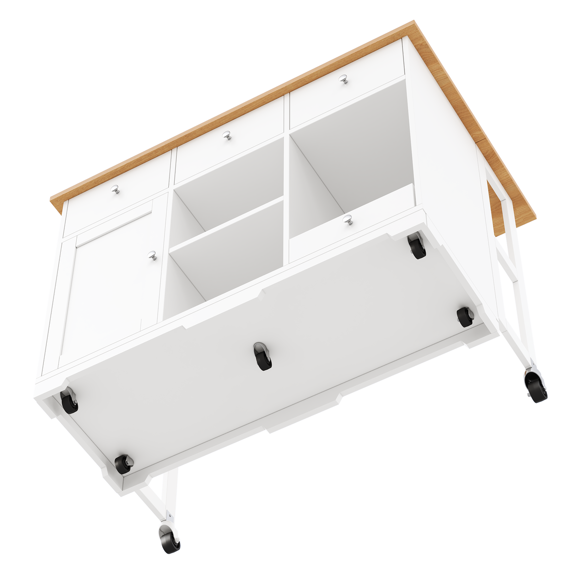 Kitchen Trolley, Mobile Serving Island Drawer Pet Food Area, White