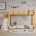 Children's Bunk Bed 90x200cm with Slide & Stairs, Natural Pine