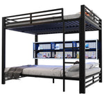 Bunk Bed 140x200 with Storage Cabinets LED Light Black
