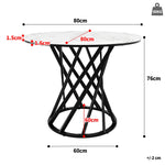 Round Dining Table 80cm for 4 Marbled MDF Top Black Metal Legs