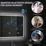 LED Bathroom Mirror 80x60 cm Bluetooth Anti-Fog Clock, Silver