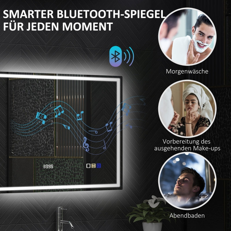 LED Bathroom Mirror 80x60 cm Bluetooth Anti-Fog Clock, Silver