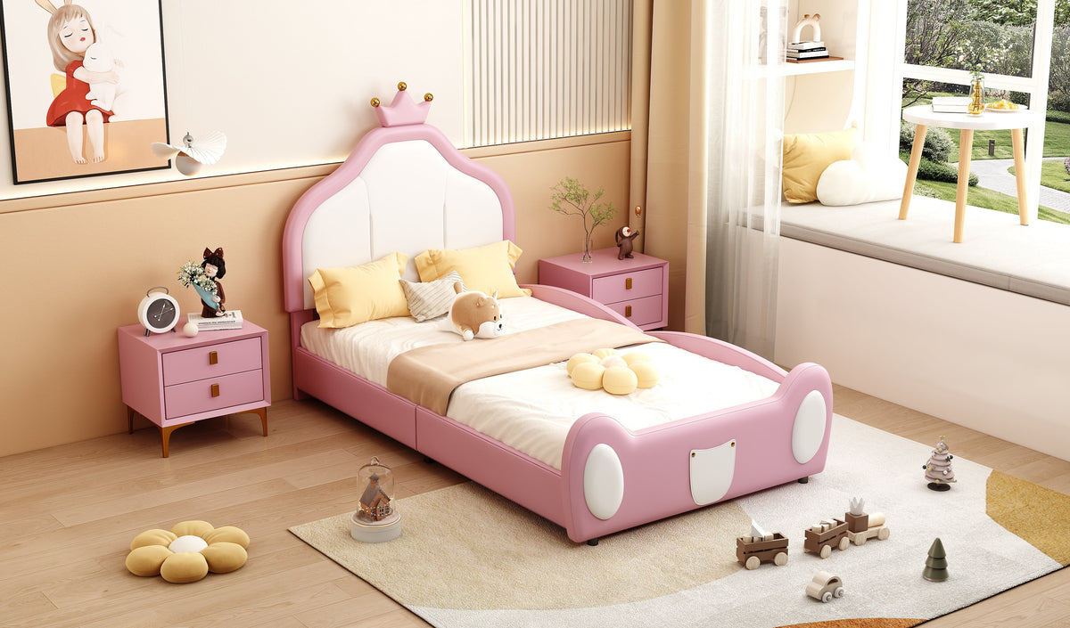 Upholstered Children's Bed 90x200cm Patchwork Design Faux Leather Pink