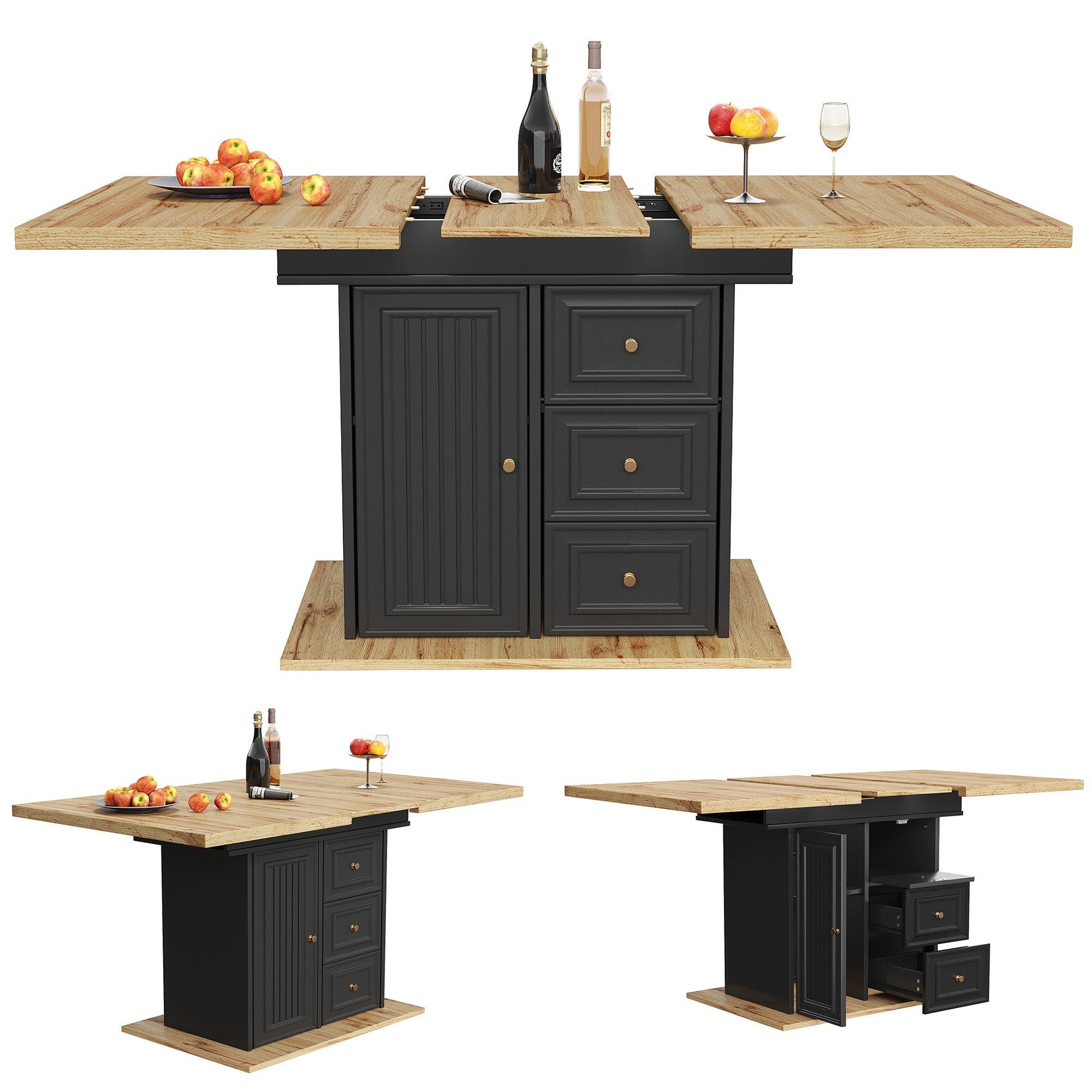 Extendable Dining Table with LED Lighting, 110-140cm, Seats 6, Wood Finish