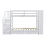 Bunk Bed with Storage Stairs and Drawers, 90x200cm, Pine Wood, White and Grey