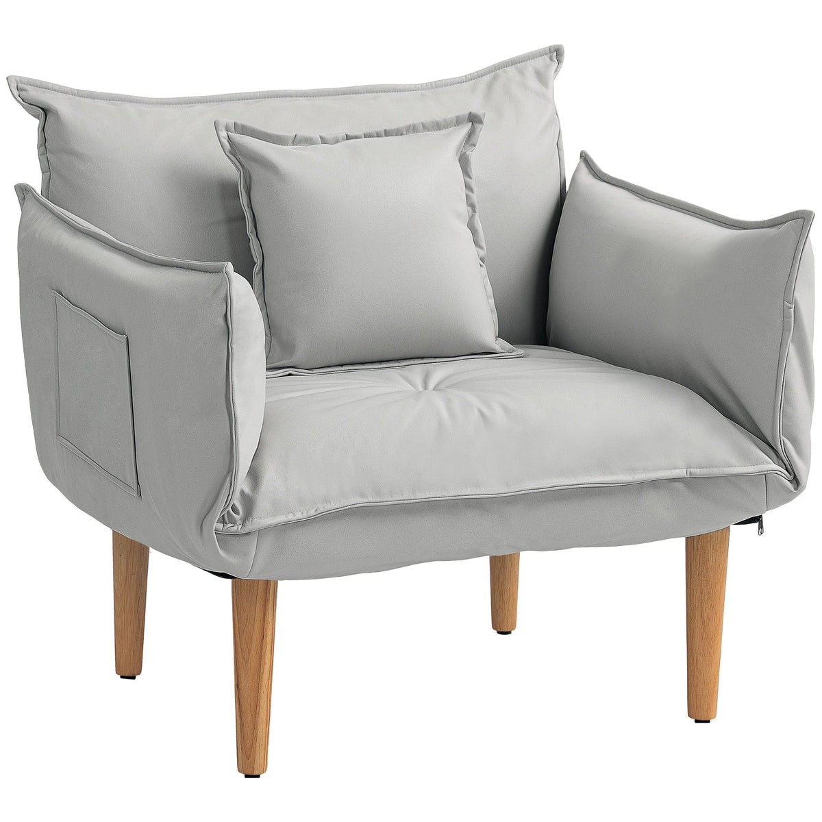 2-in-1 Armchair, Adjustable Backrest, Microfiber Cloth, Light Grey